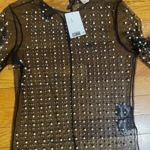 H&M Black Long Sleeve Sequin Sheer Blouse
